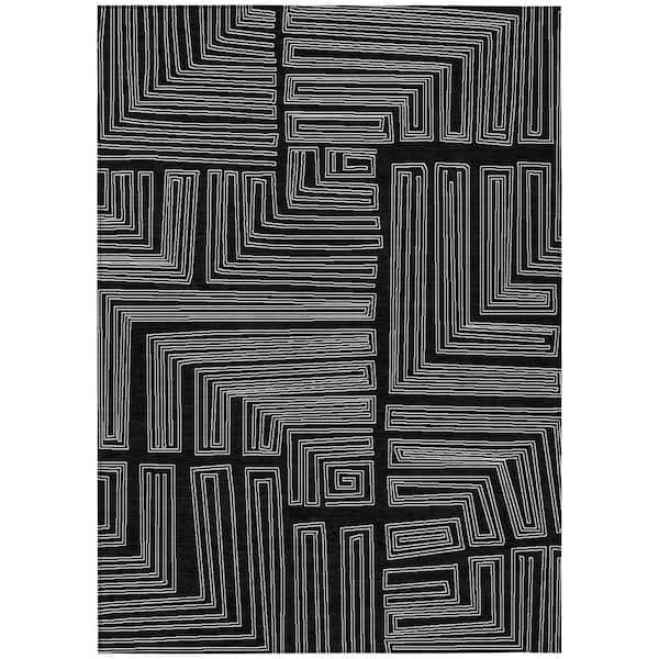 Chantille Machine Washable Indoor/Outdoor Abstract ACN1045 Black 2 ft. 6 in. x 3 ft. 10 in. Area Rug