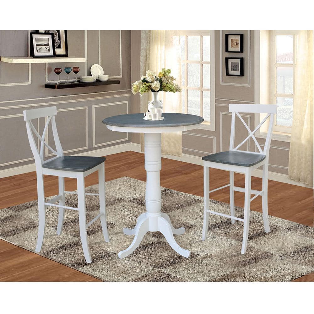 Heather Gray & White Round Extendable Bar Height Table