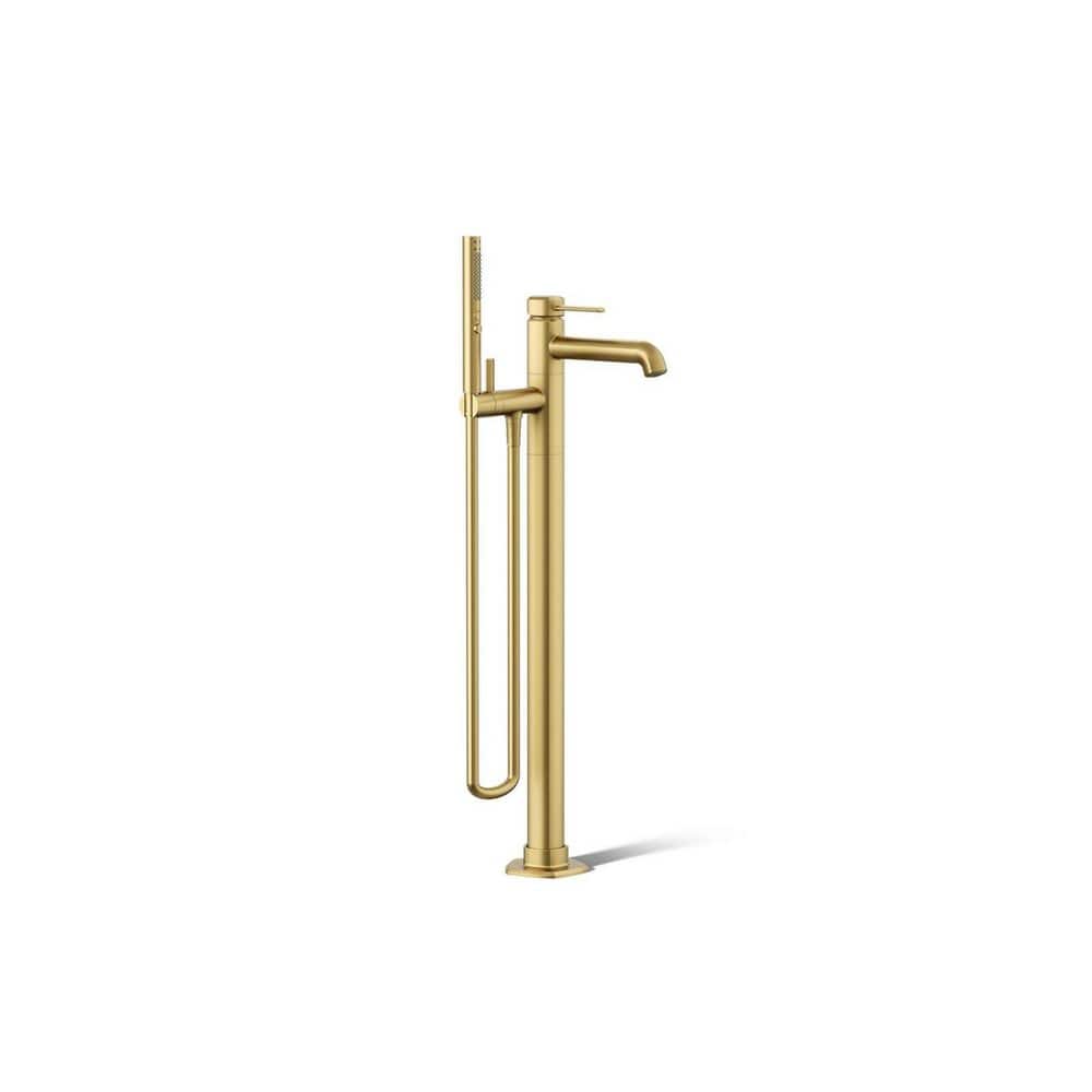 Occasion 1 Handle Floor Mount Freestanding Tub Faucet with Hand Shower in Vibrant Brushed Moderne Brass price history on PriceWatchPro