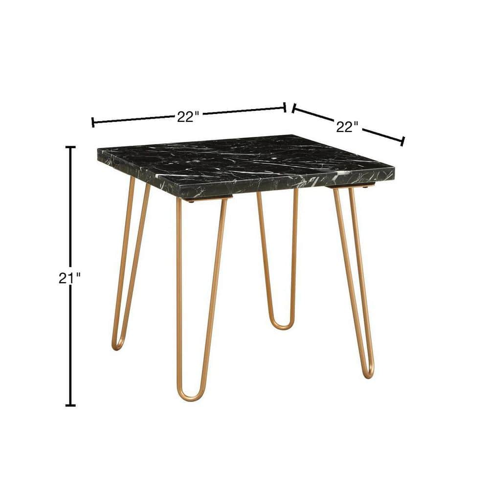 Telestis Square Black Marble & Gold Metal End Table