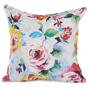 Spring Flower Delight 18 in. x 18 in. Multi-Color Roses Indoor/Outdoor Square Throw Pillow