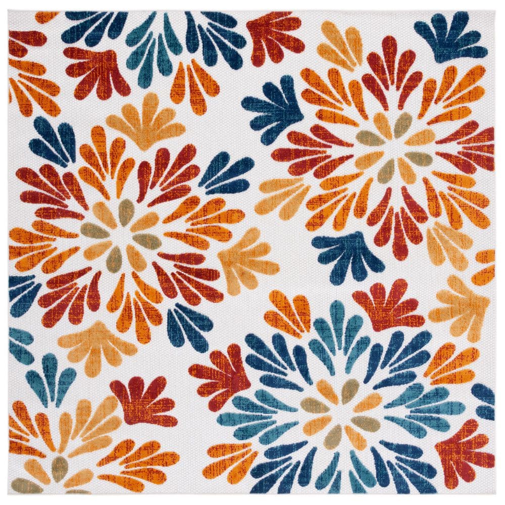 Cabana Creme/Red 5 ft. x 5 ft. Geometric Floral Indoor/Outdoor Square Area Rug price history on PriceWatchPro