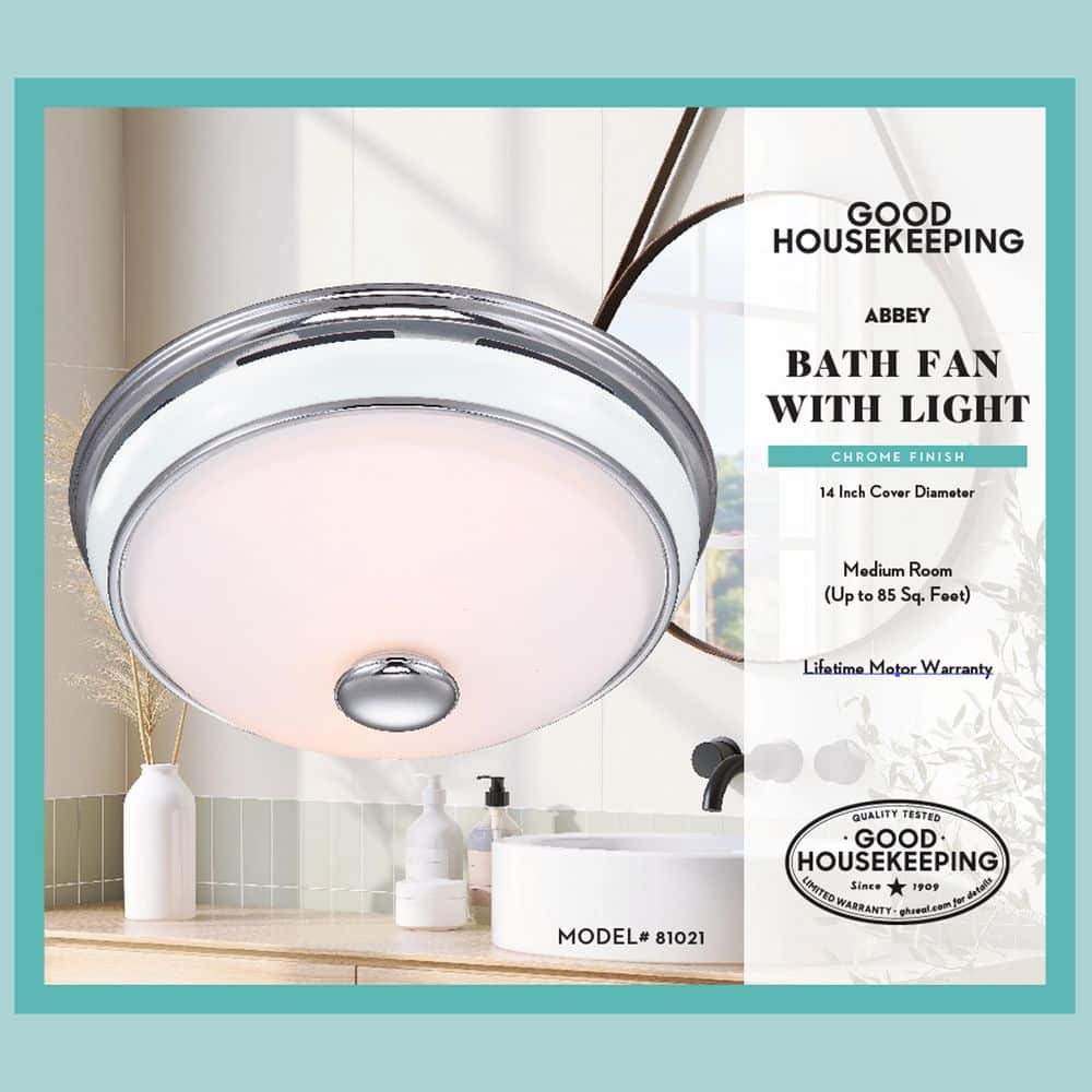 Abbey Chrome and Porcelain Bathroom Ventilation Exhaust Fan with Light