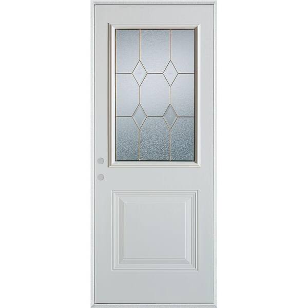 Stanley Doors 32 in. x 80 in. Geometric Patina 1/2 Lite 1-Panel Painted White Right-Hand Inswing Steel Prehung Front Door
