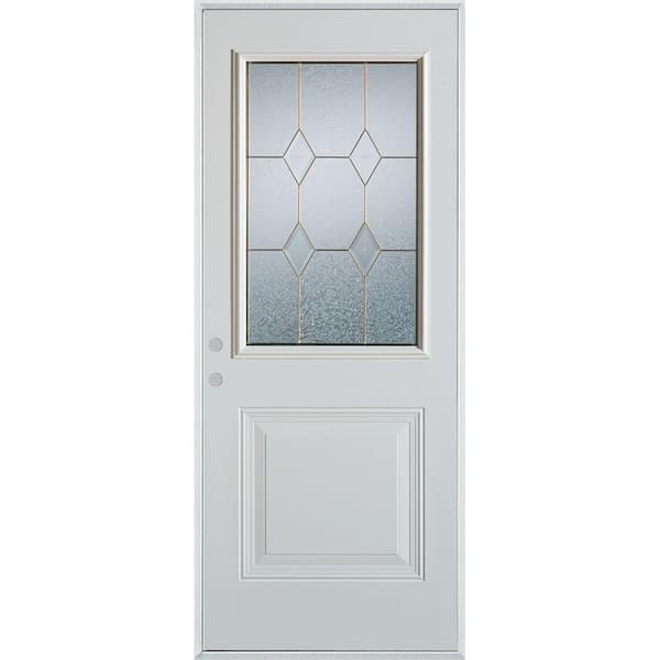 Stanley Doors 32 in. x 80 in. Geometric Zinc 1/2 Lite 1-Panel Painted White Right-Hand Inswing Steel Prehung Front Door