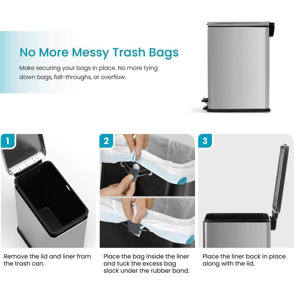 Slim Rectangular Silver Stainless Steel Step-On Trash Can