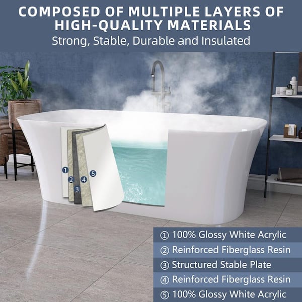 Zeafive 67 in. x 30.7 in. Acrylic Freestanding Soaking Bathtub