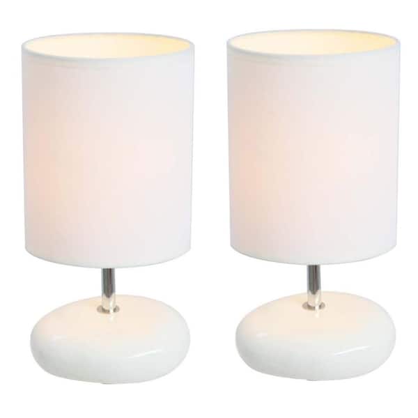 Simple Designs 10.5 in. White Stonies Small Stone Look Table Bedside Lamp (2-Pack)