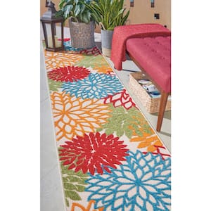 Aloha Green 2 ft. x 12 ft. Kitchen Runner Floral Modern Indoor/Outdoor Patio Area Rug