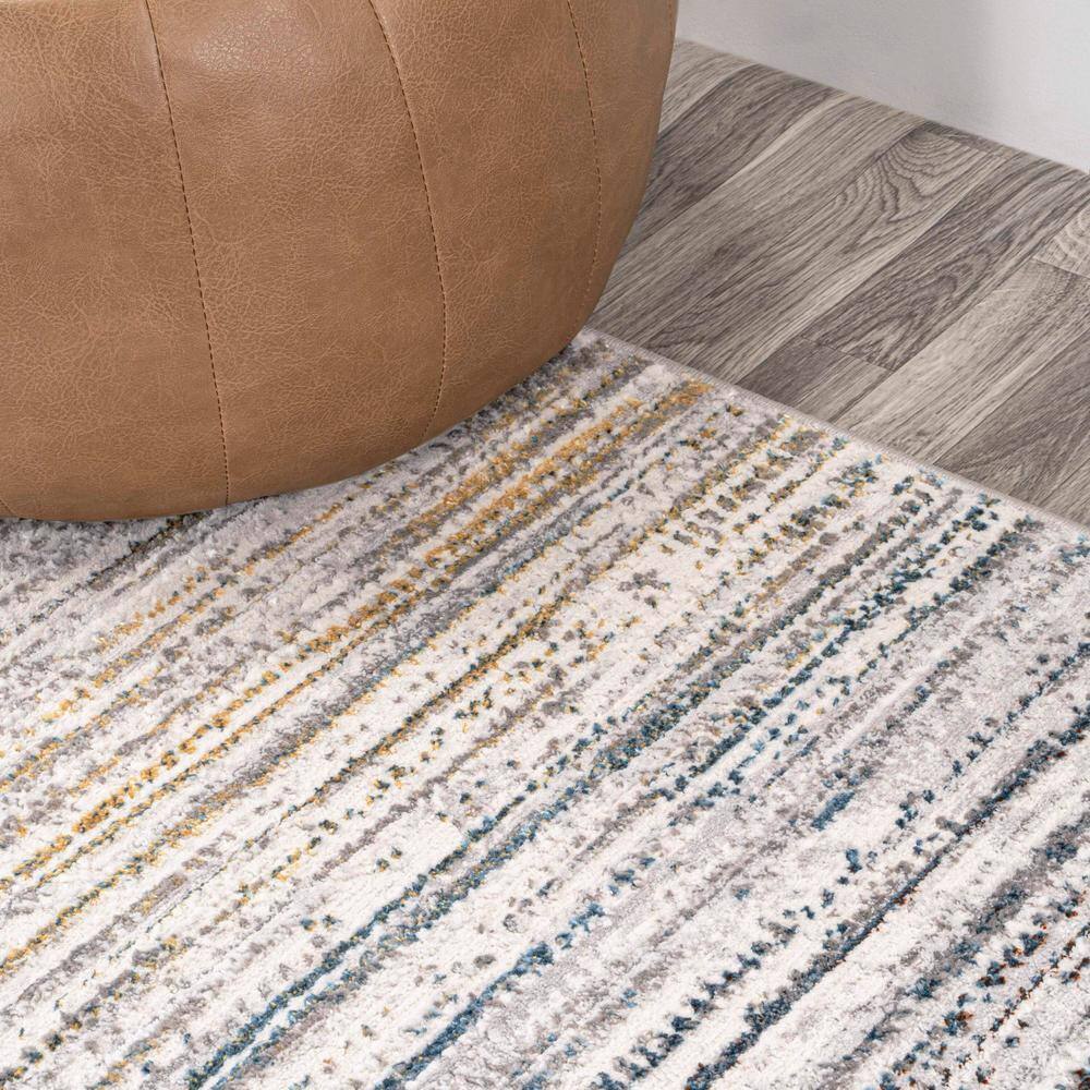 Gray and Blue Striped Synthetic 4' x 6' Area Rug