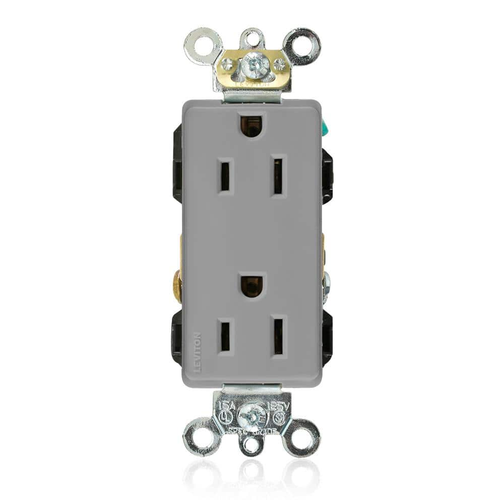 Leviton Decora Plus 15 Amp 125 V Industrial Grade Duplex Outlet/Receptacle, Gray (1-Pack) 16262-GY