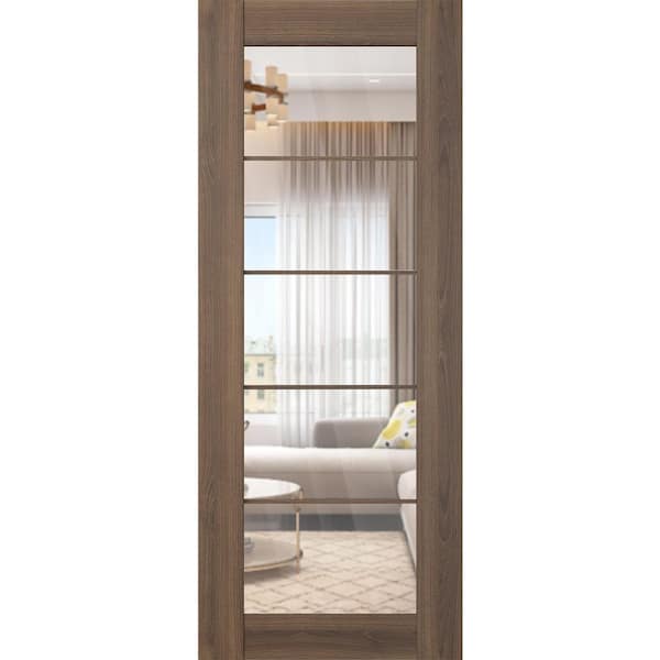 Belldinni Vona 5 Lite 18 in. x 80 in. Pecan Nutwood 5-Lite Clear Glass Composite Solid Core Wood Interior Door Slab