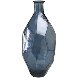 24 in. Blue Tall Spanish Bottleneck Recycled Glass Decorative Vase