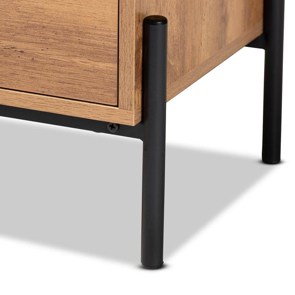 Tasman Natural Brown Wood and Black Metal End Table with Storage