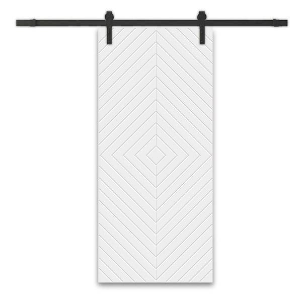 CALHOME Diamond 30 in. x 80 in. Fully Assembled White Painted MDF Modern Sliding Barn Door with Hardware Kit