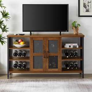 Oak Wine Bar Cabinet for Liquor and Glasses with Storage Shelves, Multifunctional Floor Storage Cabinet for Living Room