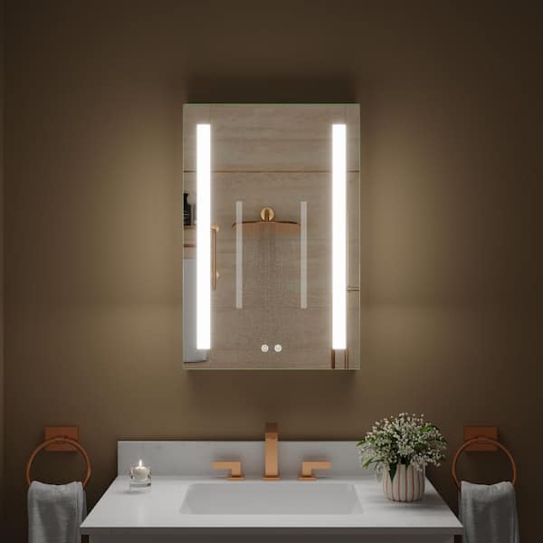 ANGELES HOME 20 in. W x 30 in. H Rectangular Recessed Surface Mount Bathroom Medicine Cabinet with Mirror, LED Lights, 3 Shelves