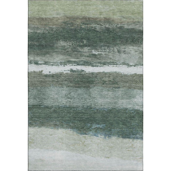 Mayfield Premium Machine Washable Abstract AMF2169 Aloe 9 ft. x 12 ft. Area Rug