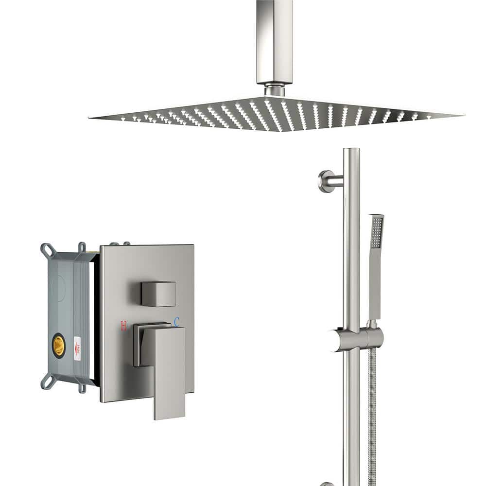 Single Handle 1-Spray Ceiling Mount 16in. Shower Faucet 1.8 GPM with Pressu