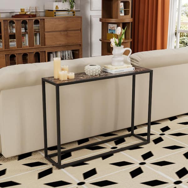 41.73 in. Brown/Black Rectangle Wood Top Console Table