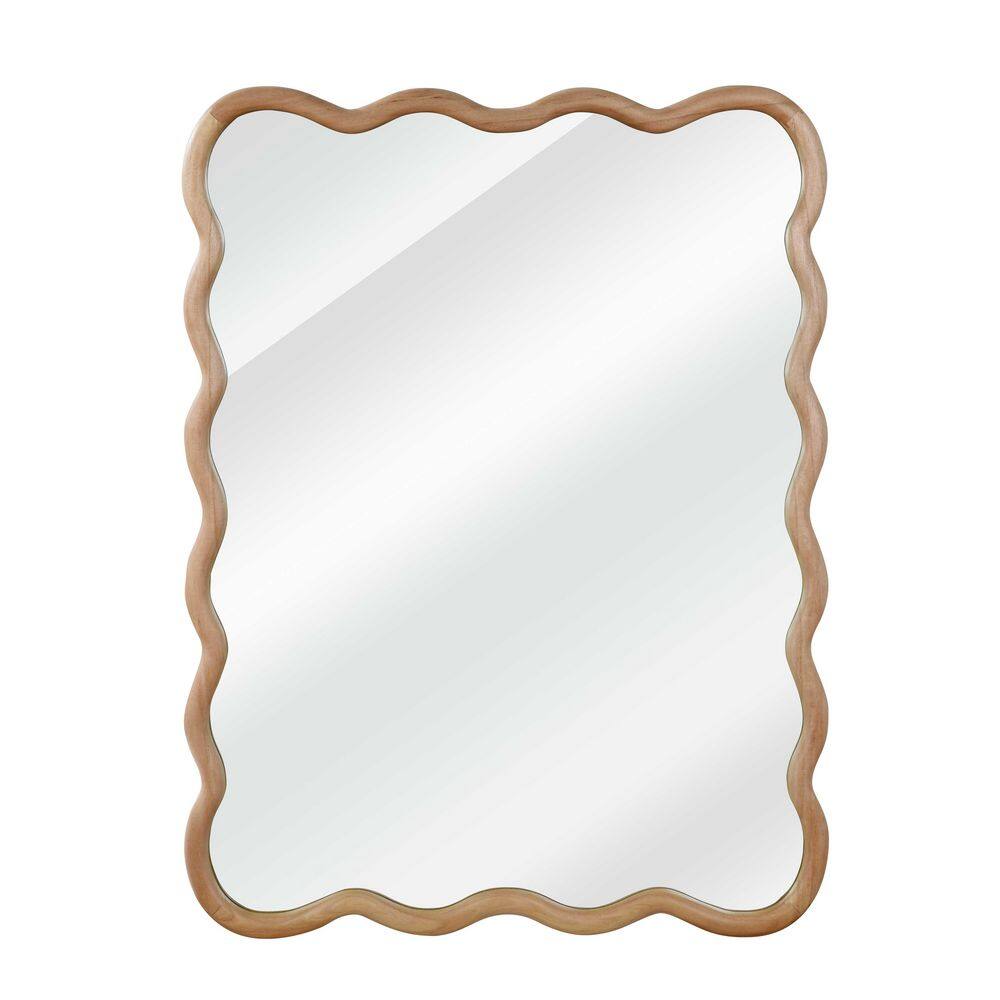 Natural Wood 30 in W x 40 in. H Wavy Rectangle Solid Wood Decorative Mirror For Bedroom, Bathroom, Living Room price history on PriceWatchPro