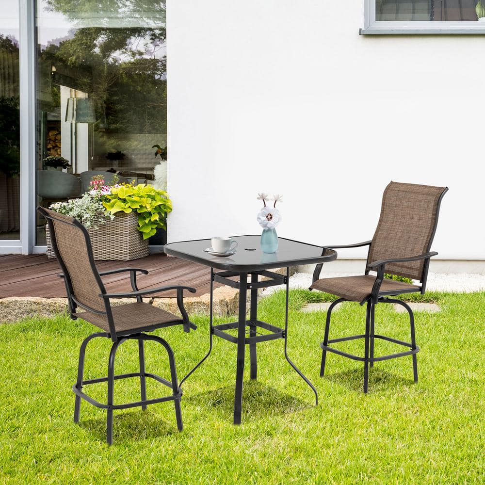 Brown Steel Wicker Outdoor Bar Stool Swivel with Armrests, Bar Height Patio