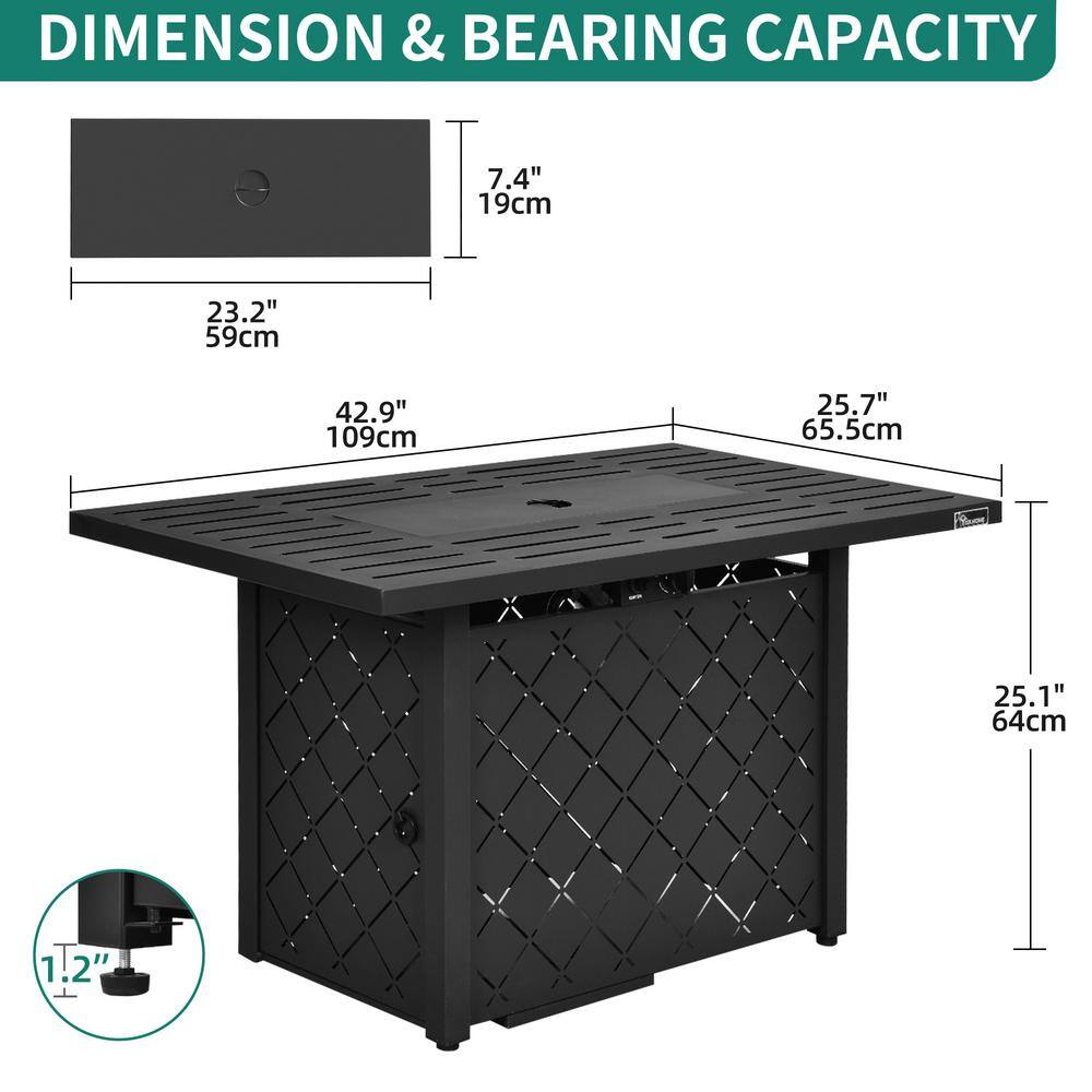 43-Inch Black Steel Propane Fire Pit Table with Ignition System