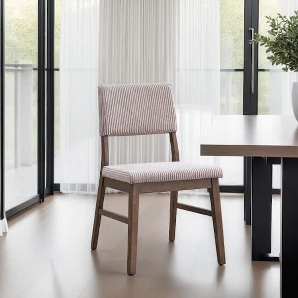 Benjara Koen Beige and Walnut Brown Fabric Upholstered Back, Solid back Dining Side Chair (Set of 2)