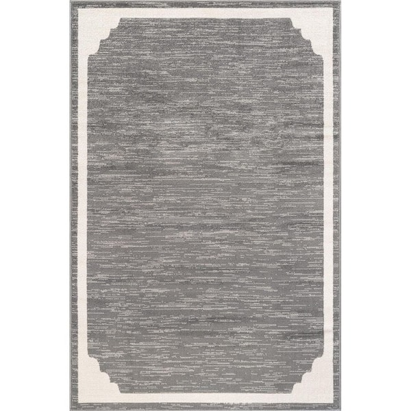 Hera Gray 8 ft. x 10 ft. Rubber Back Washable Corner Bordered Indoor Outdoor Patio Area Rug