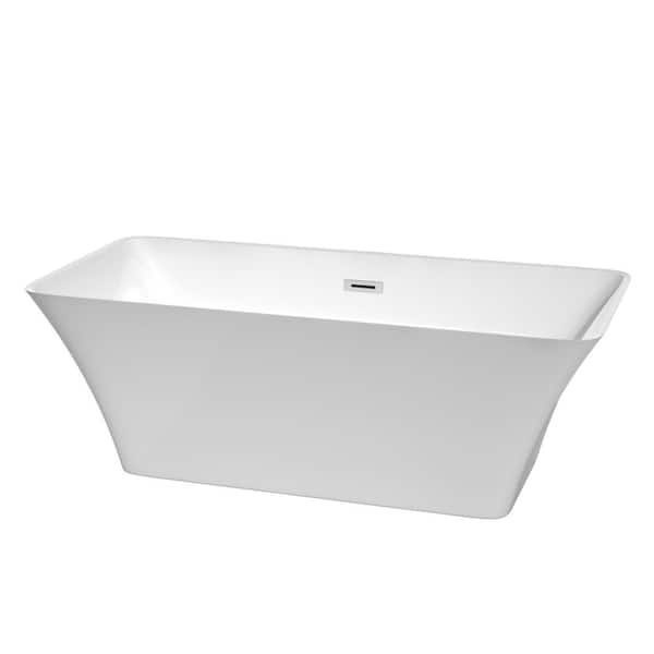 Wyndham Collection Tiffany 67 in. Acrylic Flatbottom Center Drain Soaking Tub in White