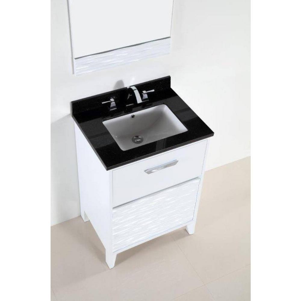 White and Black Galaxy Granite Single Bathroom Vanity with Storage