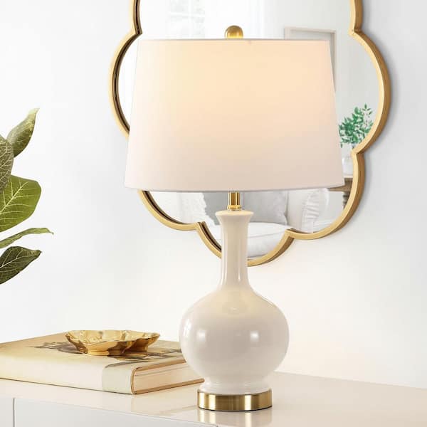 SAFAVIEH Bowie 26 in. Cream Table Lamp with White Shade