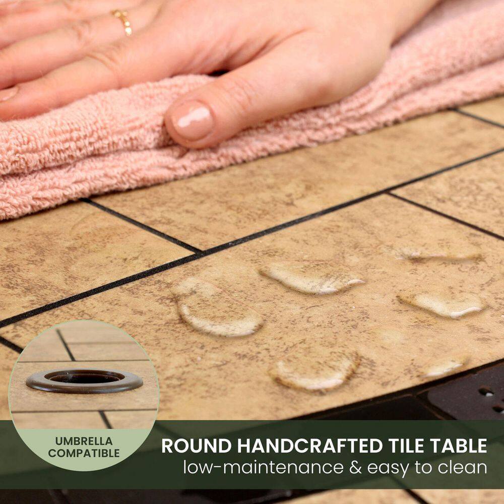 Monaco Tan and Bronze Aluminum 7-Piece High-Dining Set with Round Tile-Top Table