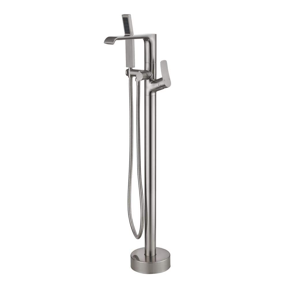 1-Handle Freestanding Floor Mount Tub Faucet Bathtub Filler with Hand Shower in Brushed Nickel price history on PriceWatchPro