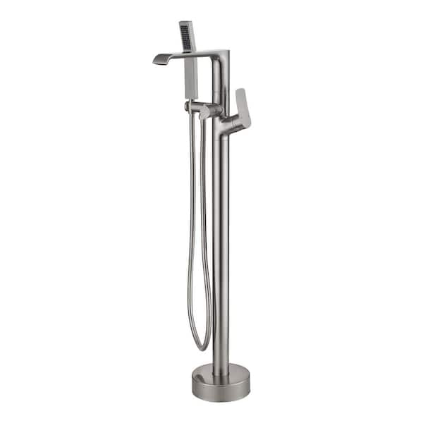 ELLO&ALLO 1-Handle Freestanding Floor Mount Tub Faucet Bathtub Filler with Hand Shower in Brushed Nickel