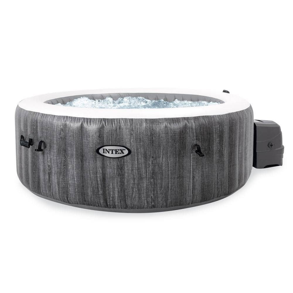 Intex PureSpa Plus 77 in. x 28 in. 4-Person Greywood Inflatable Hot Tub Bubble Jet Spa