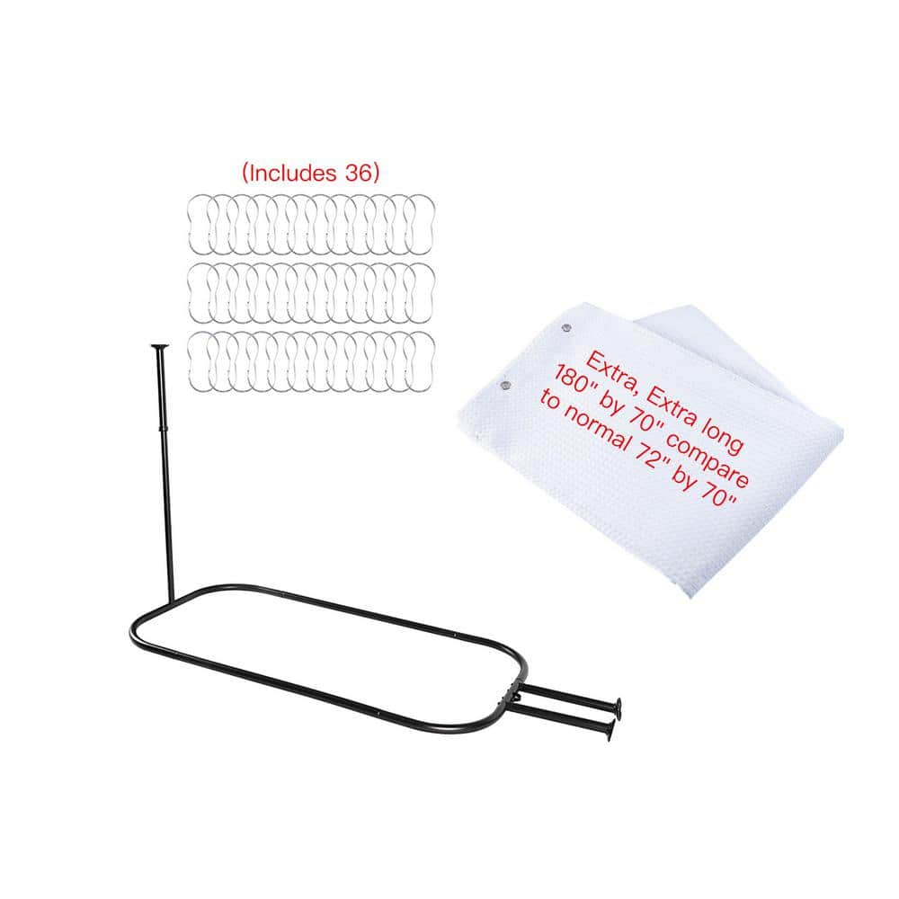 Matte Black and White Aluminum Ceiling Mounted D-Shaped Shower Curtain Rod