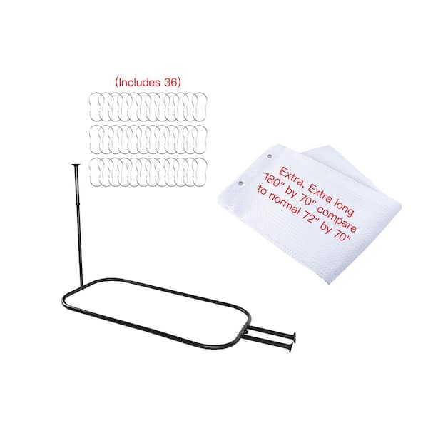 Big Hoop Shower Rod 54 in. Aluminum Hoop Fixed Shower Rod in Black with One White Liner
