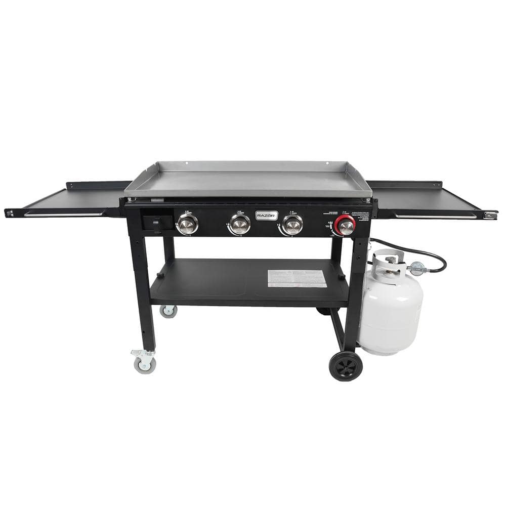 Razor 37 in. 4-Burner Portable Propane Gas Griddle with Folding Shelves and  Lid in Black GGC1643M The Home Depot