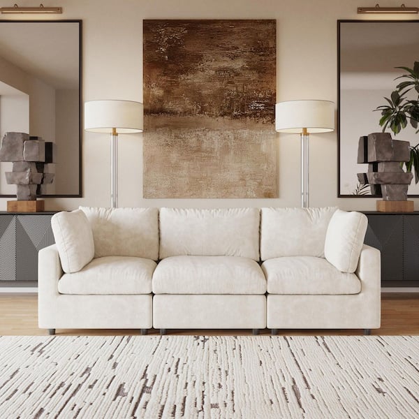 101 in. Square Arm Chenille Fabric 3-Piece Modular Free Combination Sectional Sofa in. Beige