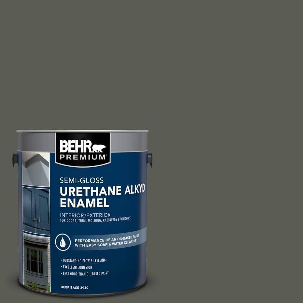 BEHR PREMIUM 1 gal. N380-7 Black Bamboo Urethane Alkyd Semi-Gloss Enamel  InteriorExterior Paint 393001 - The Home Depot