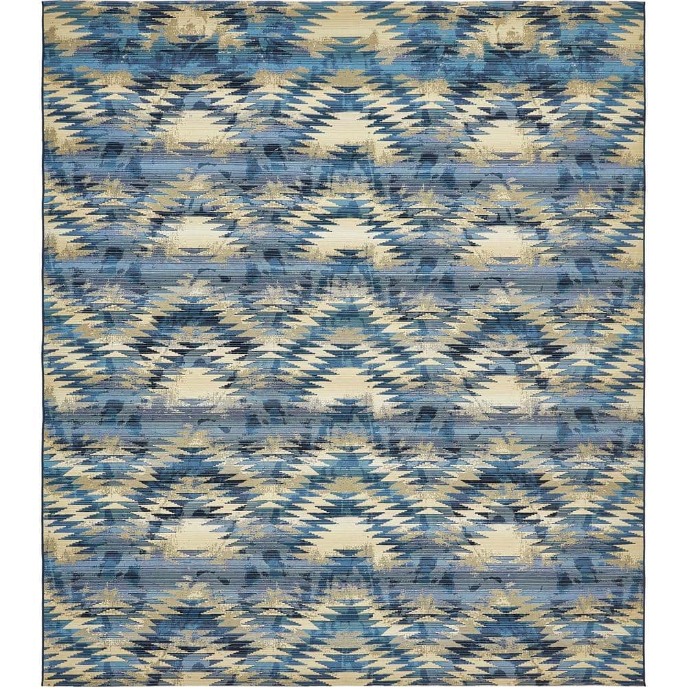 Aztec Blue and Beige Rectangular Outdoor Rug