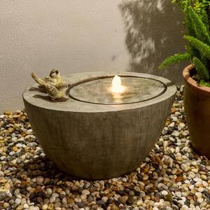 25 in. L Outdoor Polyresin Spring Birds Floor Fountain with Pump and LED Light (KD)