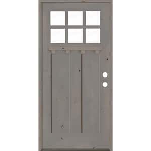 36 in. x 80 in. Craftsman Alder Left Hand 6-Lite Clear Glass Grey Stain Wood Prehung Front Door with Dentil Shelf