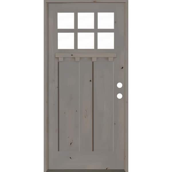 Krosswood Doors 36 in. x 80 in. Craftsman Alder Left Hand 6-Lite Clear Glass Grey Stain Wood Prehung Front Door with Dentil Shelf