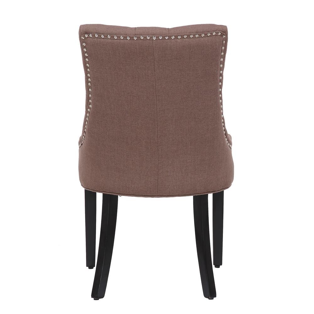 Brown Linen Upholstered Tufted Side Chair with Wood Legs
