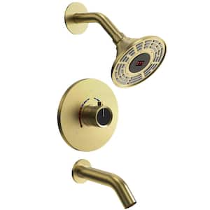 Smart Temperature Grain with Valve 2-Spray Wall Mount 5 in. Tub and Shower Faucet 2.5 GPM in Brushed Gold