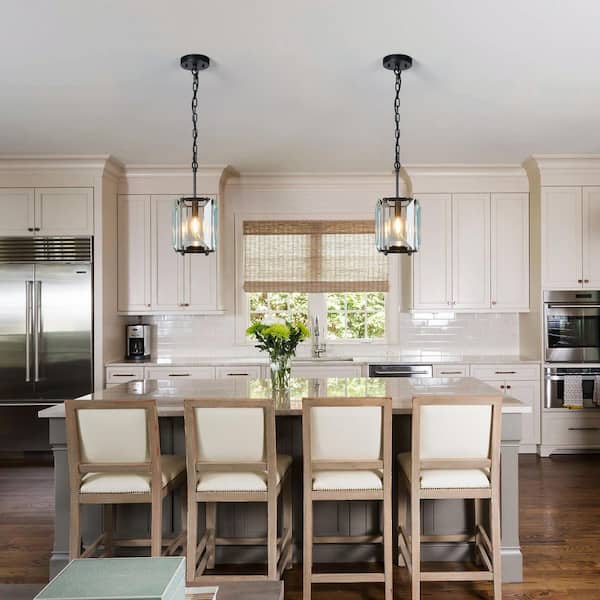 Home Lighting 7.08 in. 1-Light Black Modern Rectangle Crystal Chandeliers Semi Flush Mount Ceiling Light Fixture