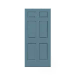 30 in. x 80 in. Dignity Blue Stained Composite MDF 6 Panel Interior Door Slab For Pocket Door