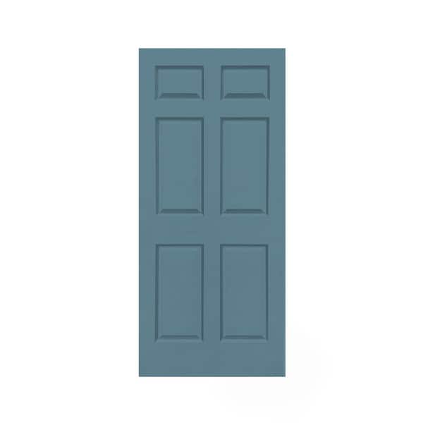 36 in. x 80 in. Dignity Blue Stained Composite MDF 6 Panel Interior Door Slab For Pocket Door